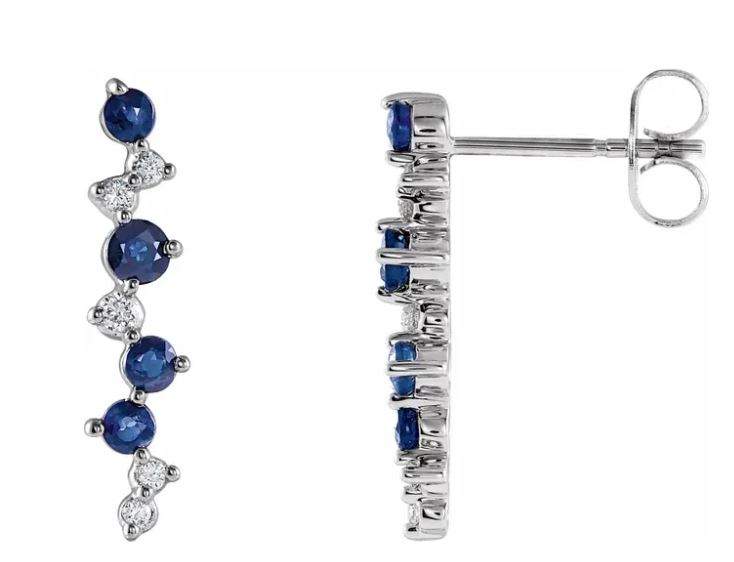 Blue Sapphire(0.166Ctw) Natural Diamonds(0.036CTW), 14K White Gold