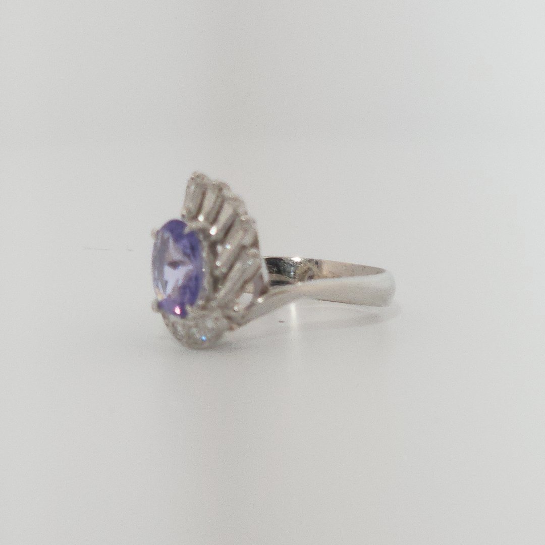 Oval Faceted, AAA, Natural Tanzanite (1.15CT, 8x6mm), Mounted on Platinum 900 Ring with Natural Diamonds (0.35 CTW, E/F-VS). Size 6