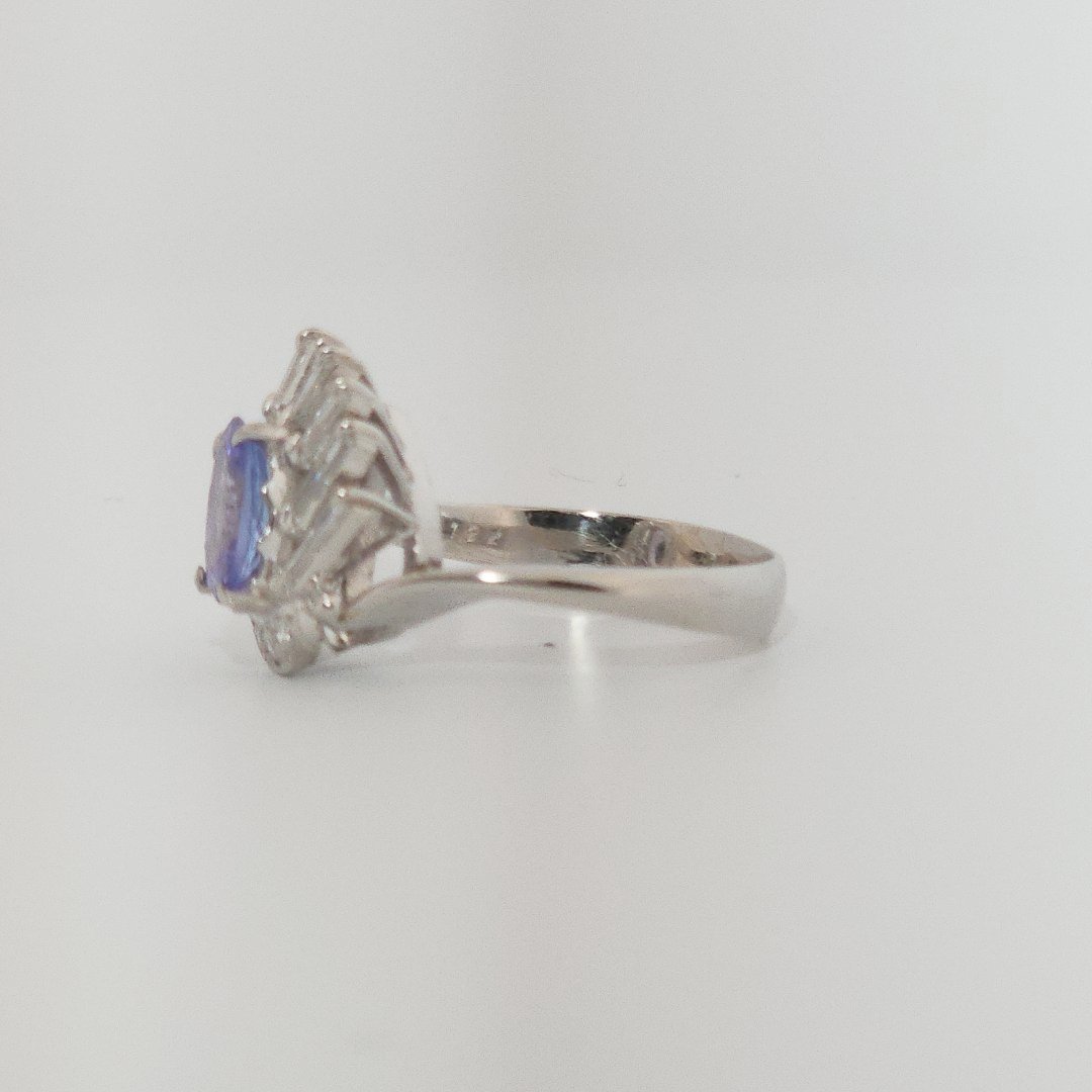Oval Faceted, AAA, Natural Tanzanite (1.15CT, 8x6mm), Mounted on Platinum 900 Ring with Natural Diamonds (0.35 CTW, E/F-VS). Size 6