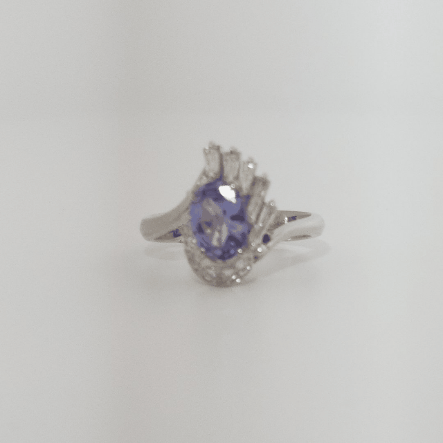 Oval Faceted, AAA, Natural Tanzanite (1.15CT, 8x6mm), Mounted on Platinum 900 Ring with Natural Diamonds (0.35 CTW, E/F-VS). Size 6