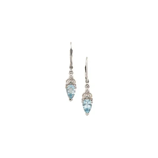 Natural Aquamarine & .04 CTW Natural Diamond Earrings, 14K White Gold