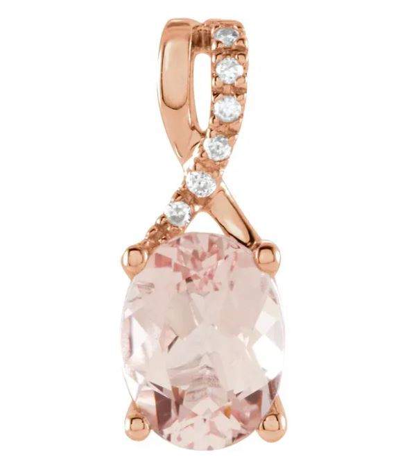 Morganite(1.280ct), Natural Diamonds(0.005CTW) I1,G-H, Pendent with Chain, 14K Rose Gold