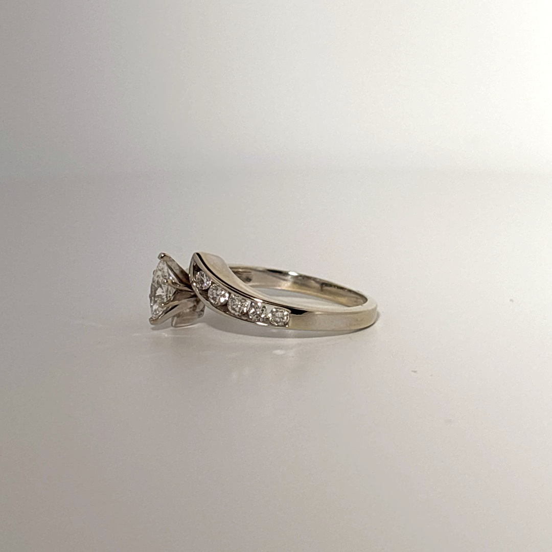 Natural Diamonds (0.89 CTW) Center Marquise (0.39 CT), Size 8, 14K White Gold
