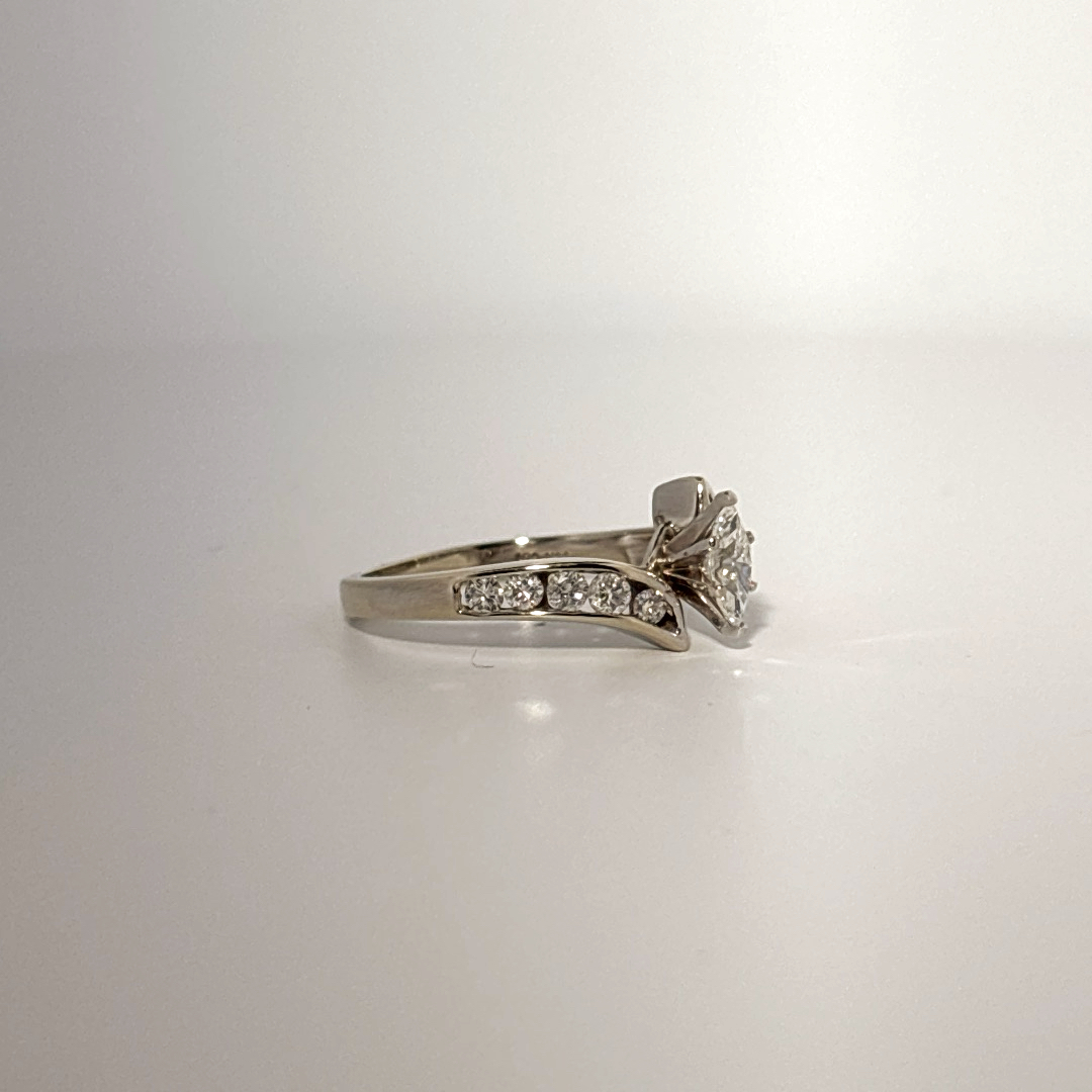 Natural Diamonds (0.89 CTW) Center Marquise (0.39 CT), Size 8, 14K White Gold