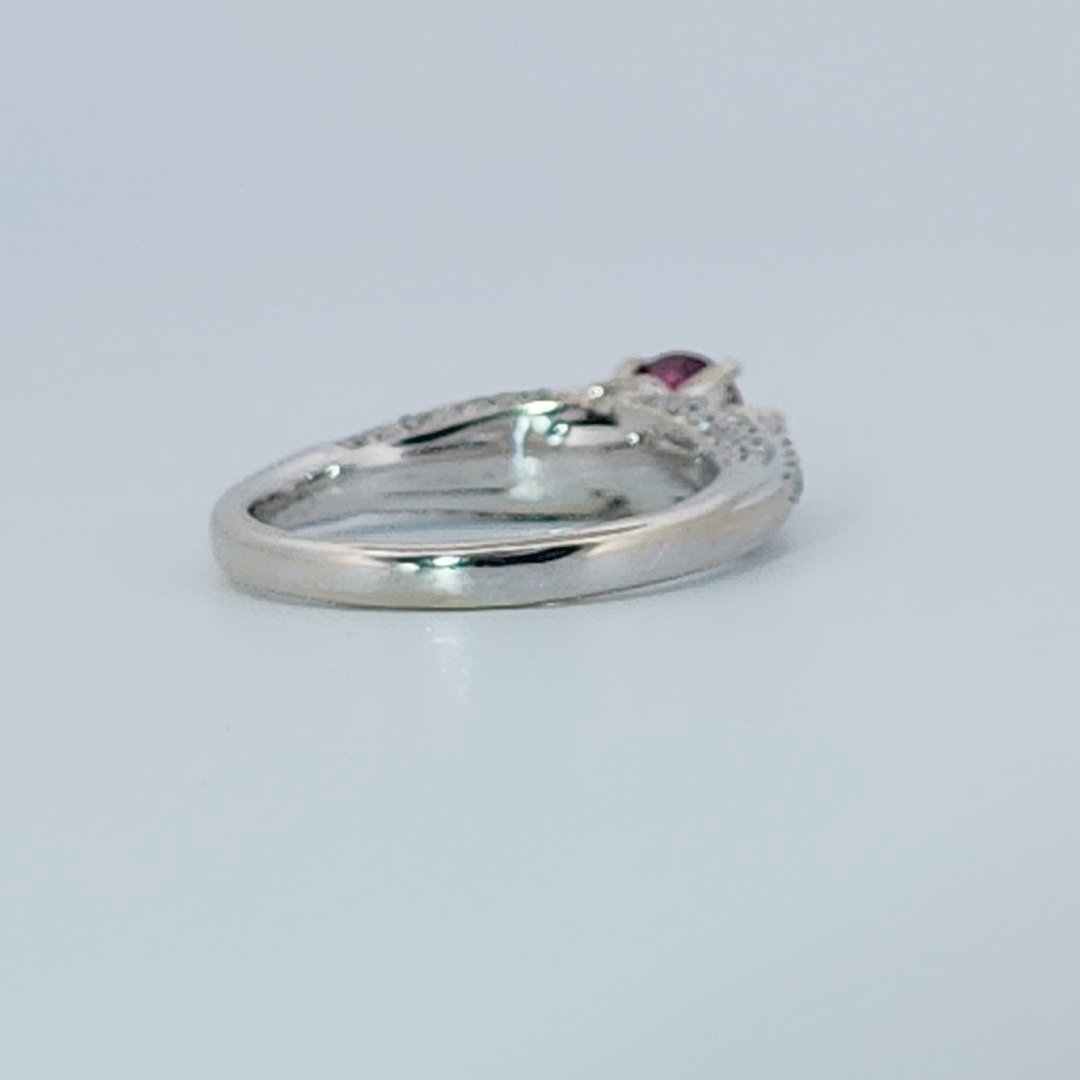 Brilliant Diamond Cut, Round Shape, Madagascar Ruby(0.55CT, 5.5mm), Mounted at 14K White Gold Ring with Natural Diamonds (0.50 CTW). Size 6.75