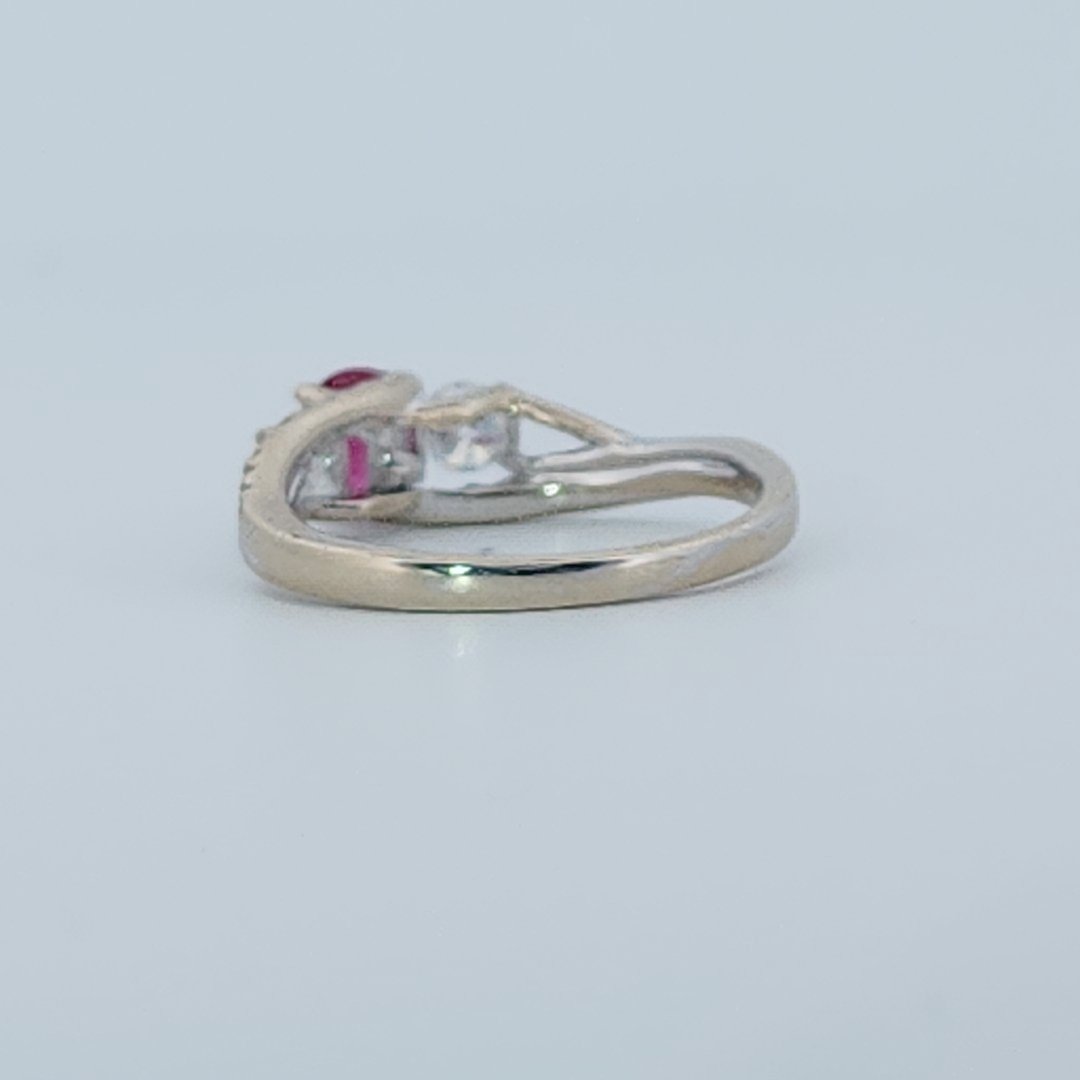 Brilliant Diamond Cut, Round Shape, Madagascar Ruby(0.35CT, 5mm), Mounted at 14K White Gold Ring with Natural Diamonds (0.60 CTW). Size 7