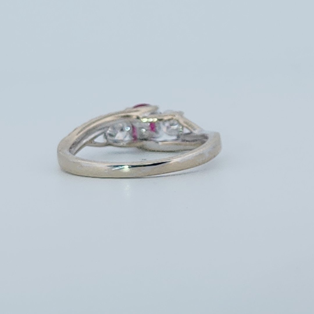 Brilliant Diamond Cut, Round Shape, Madagascar Ruby(0.35CT, 5mm), Mounted at 14K White Gold Ring with Natural Diamonds (0.60 CTW). Size 7