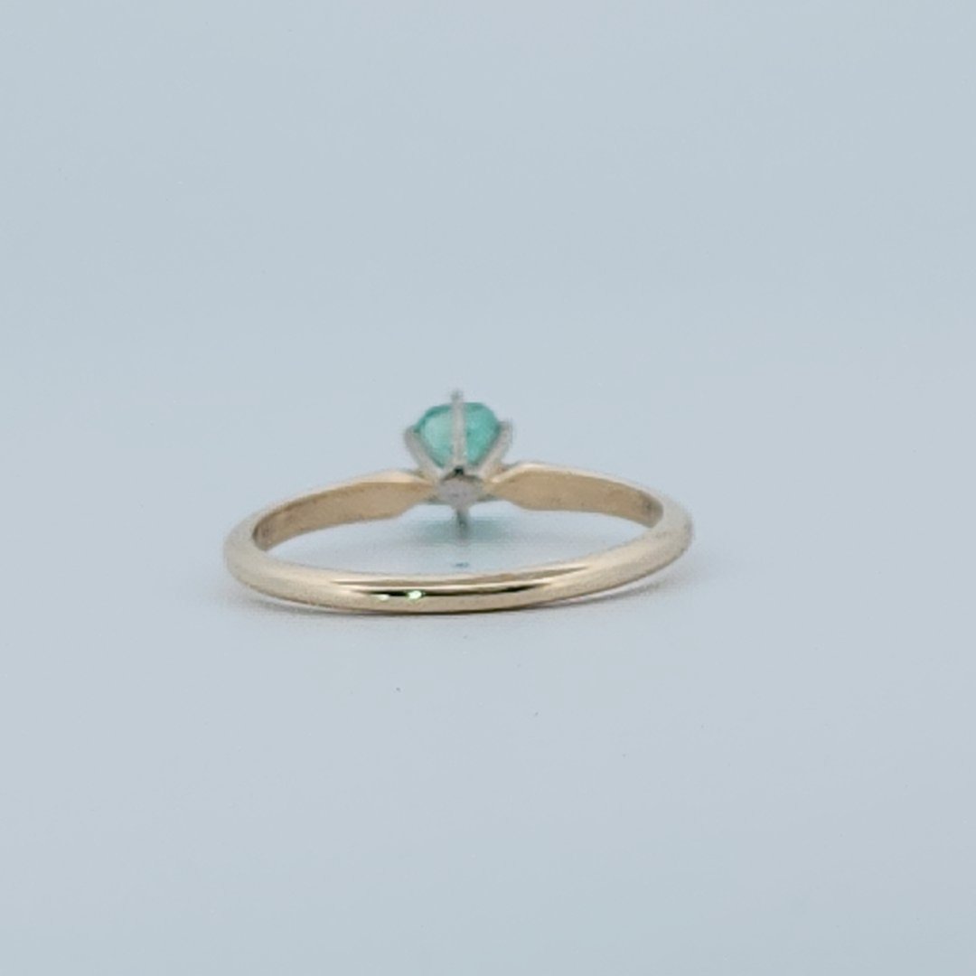 Step Emerald Cut,  Natural Columbian Emerald(0.30CT, 4.65x3.55mm), Mounted on 14K White Gold Prongs and 14K Yellow Gold Shank. Size 6