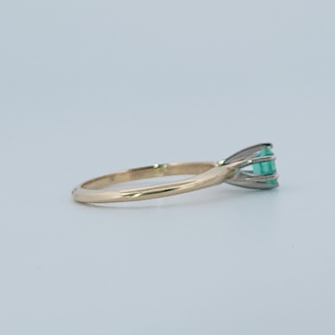 Step Emerald Cut,  Natural Columbian Emerald(0.30CT, 4.65x3.55mm), Mounted on 14K White Gold Prongs and 14K Yellow Gold Shank. Size 6