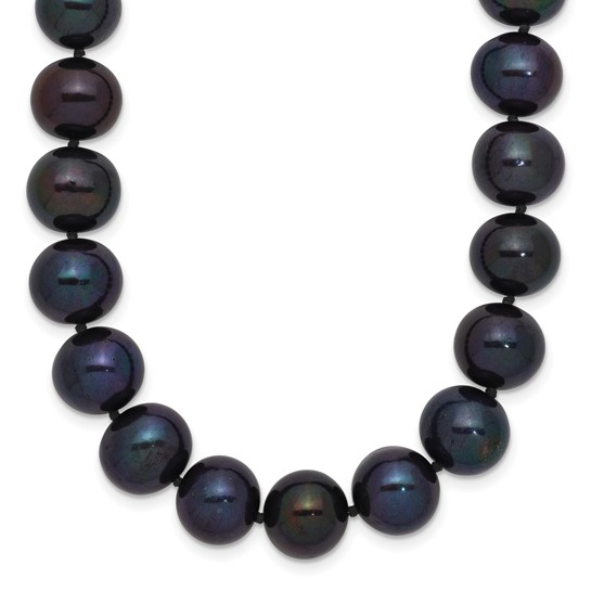 Black Freshwater Cultured Pearl(10-11mm)18", 14K White Gold