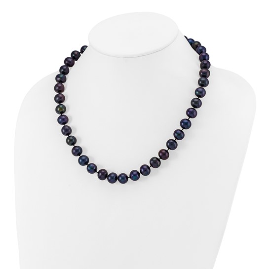 Black Freshwater Cultured Pearl(10-11mm)18", 14K White Gold