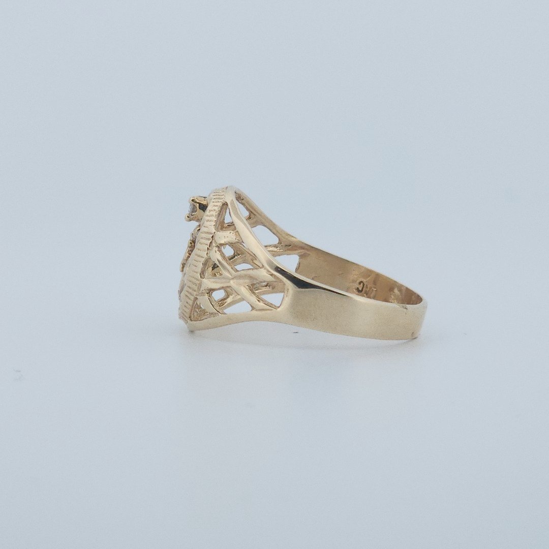 Men Anchor Ring with Natural Diamond, 10K Yellow Gold, 4.5 G