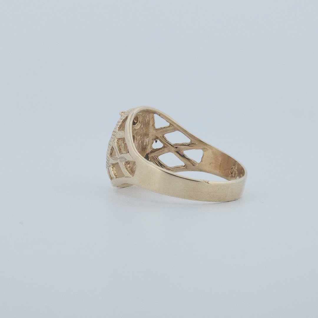Men Anchor Ring with Natural Diamond, 10K Yellow Gold, 4.5 G