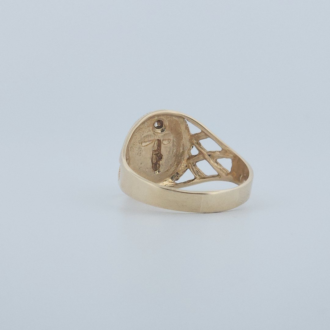 Men Anchor Ring with Natural Diamond, 10K Yellow Gold, 4.5 G