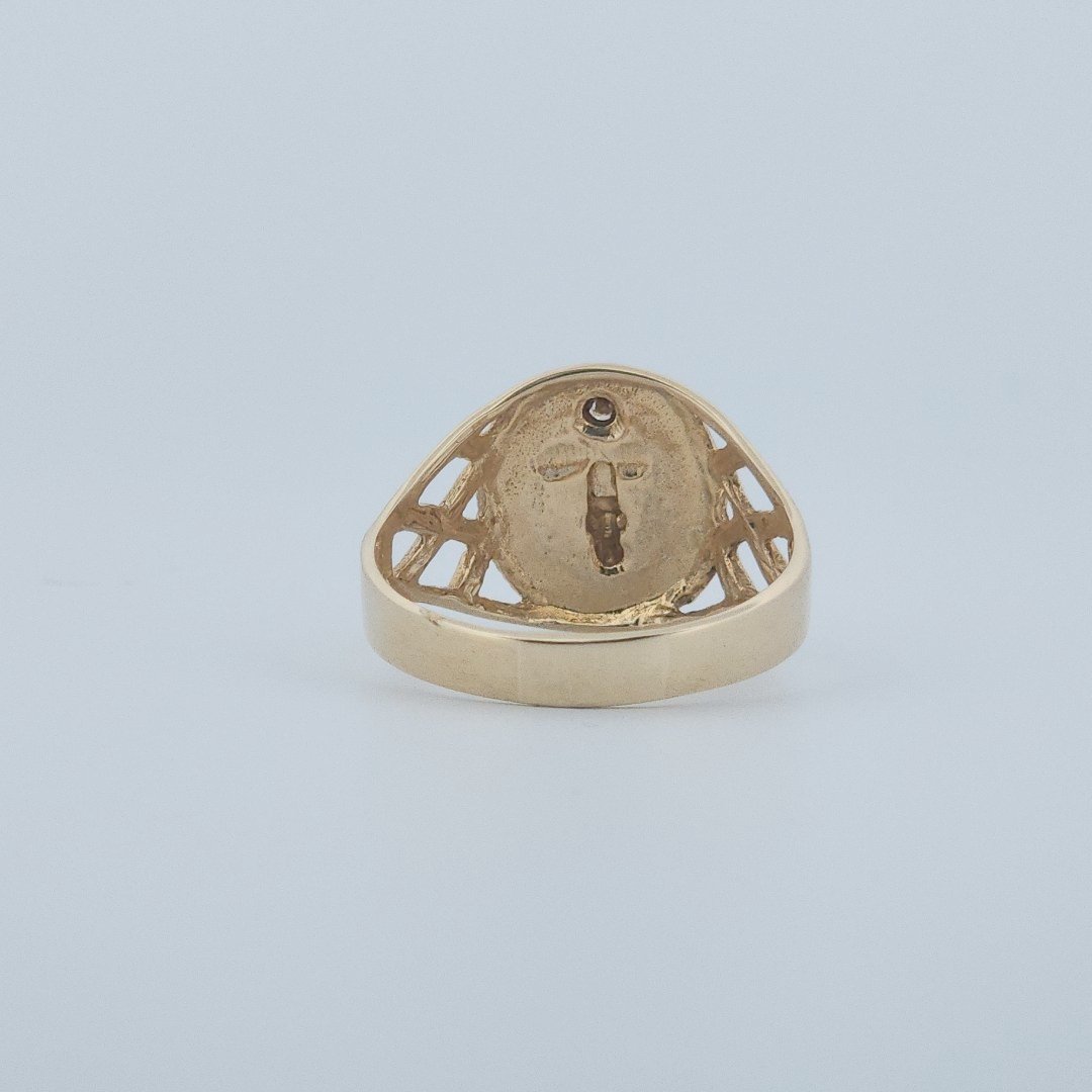 Men Anchor Ring with Natural Diamond, 10K Yellow Gold, 4.5 G
