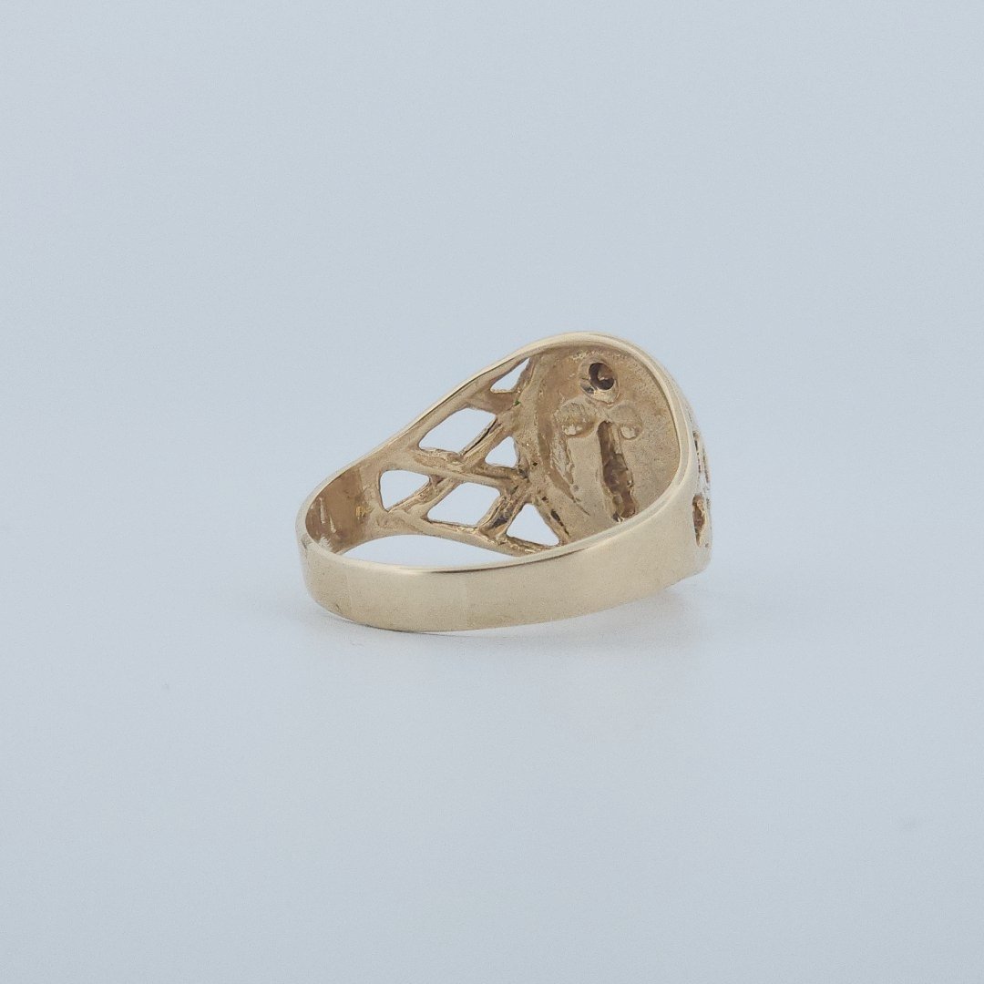 Men Anchor Ring with Natural Diamond, 10K Yellow Gold, 4.5 G