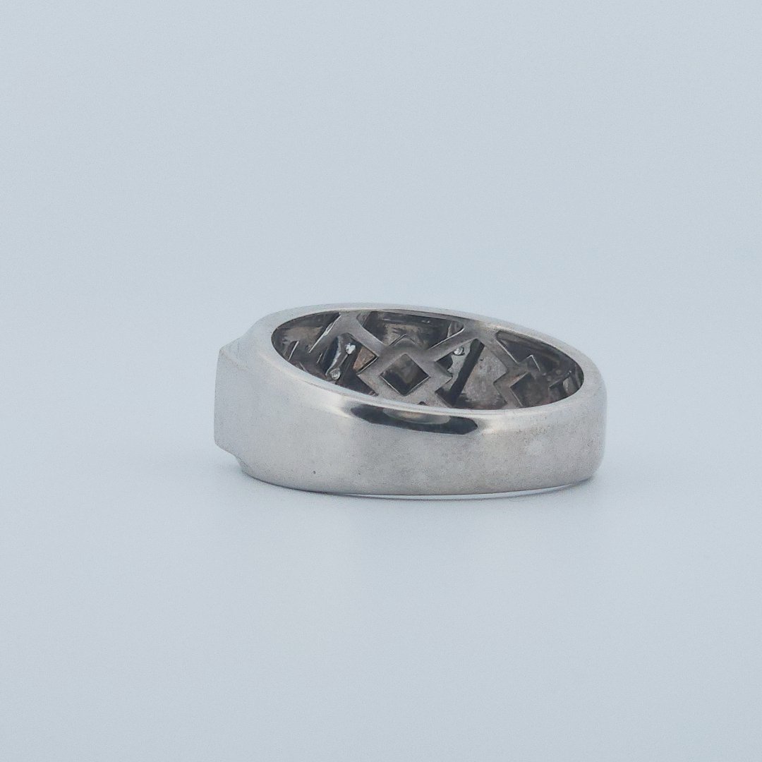 Polished Finish three row 9 Diamonds (0.05 CTW) Men Ring. 14K White Gold (7 GW), Size 10