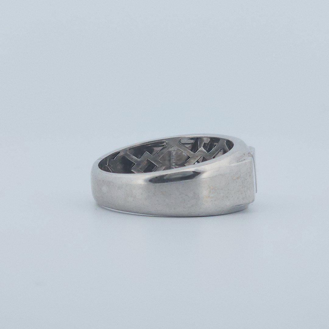 Polished Finish three row 9 Diamonds (0.05 CTW) Men Ring. 14K White Gold (7 GW), Size 10