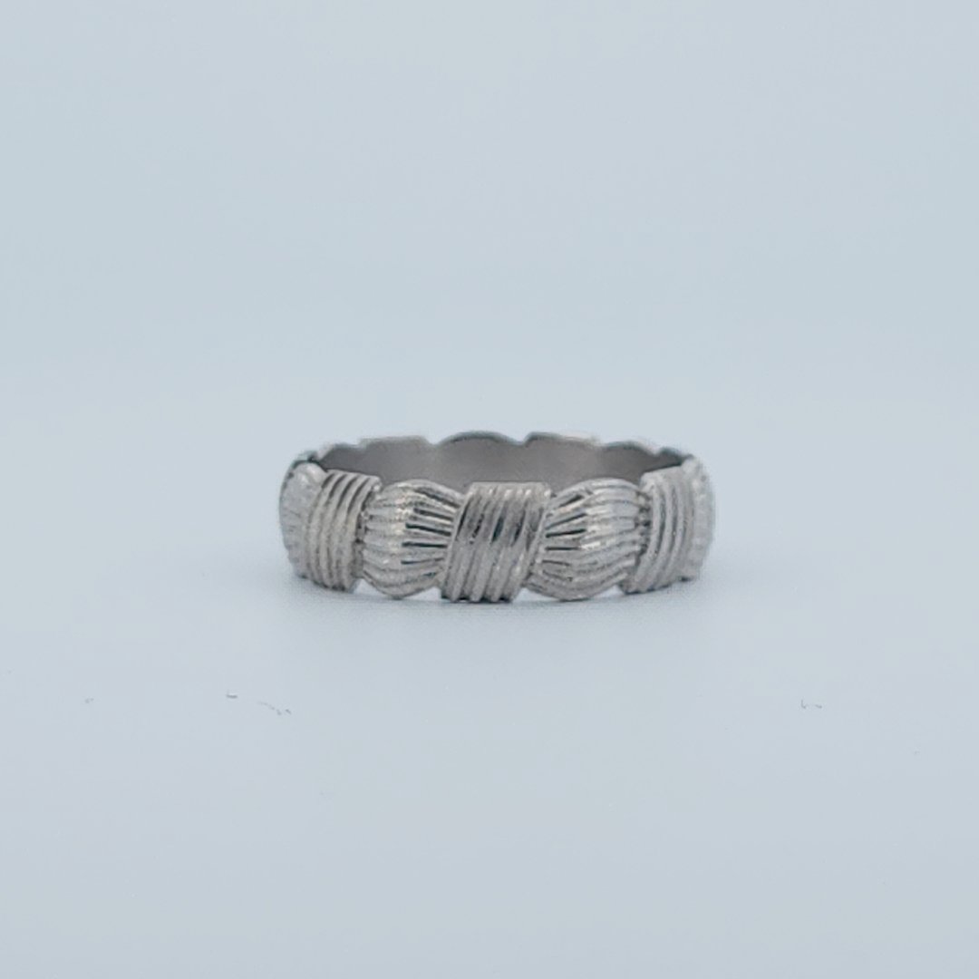 Comfort fit solid Designer band, 14K White Gold (5.20G)