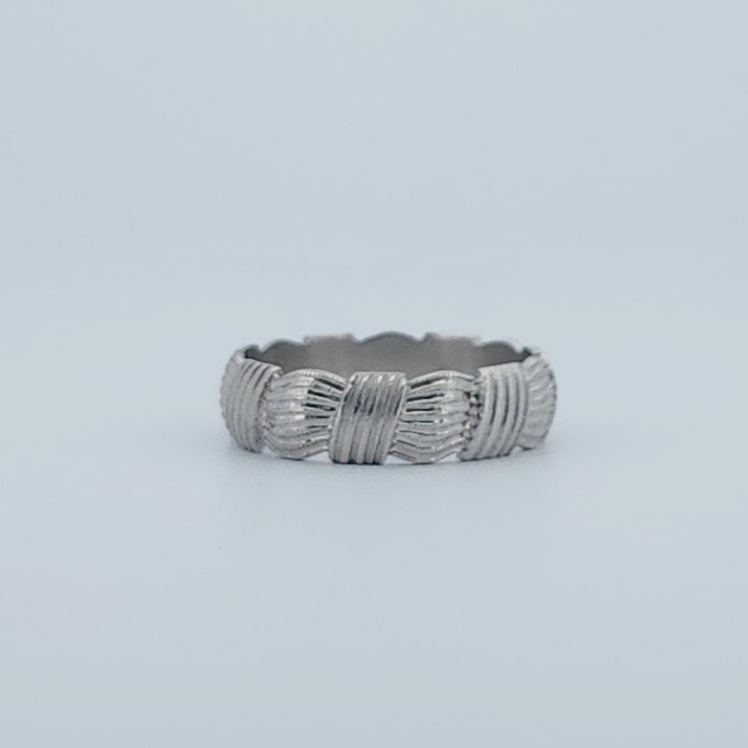 Comfort fit solid Designer band, 14K White Gold (5.20G)