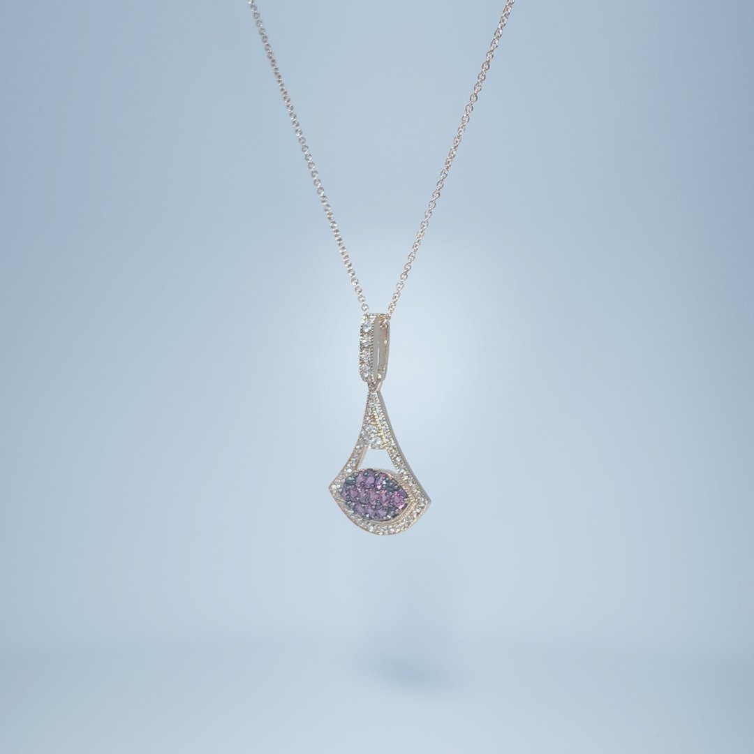 Natural Diamonds (0.75 CT), Natural Rhodolite Garnet, Diva Pendent Chain, 14K Rose Gold