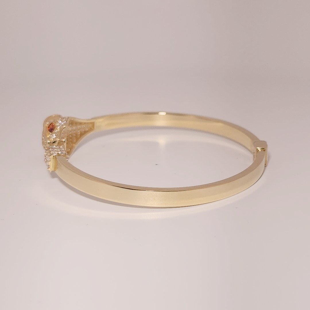 Serpent Style Bracelet with Solid Gold and Cubic Zirconia Stones, 14K Yellow Gold