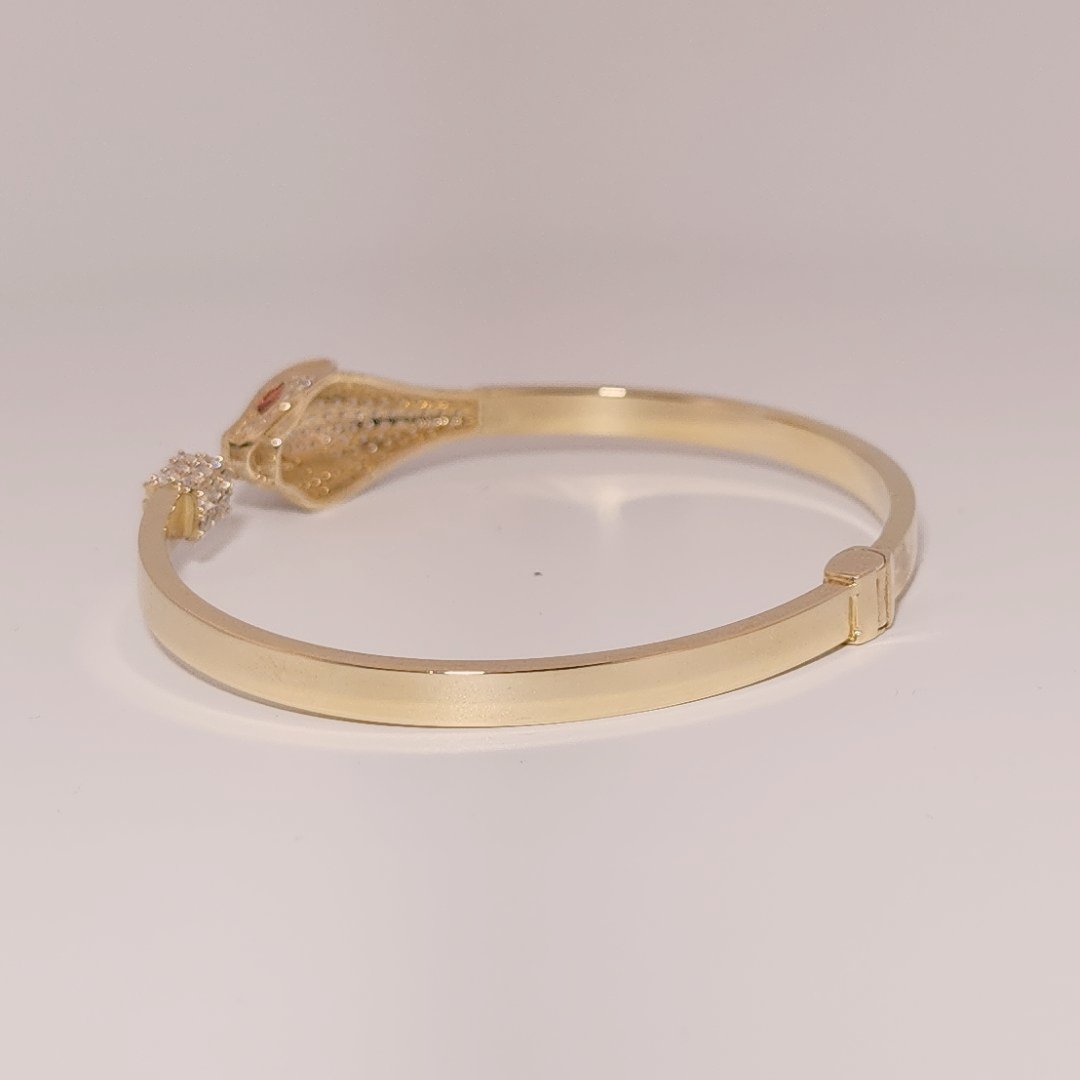 Serpent Style Bracelet with Solid Gold and Cubic Zirconia Stones, 14K Yellow Gold