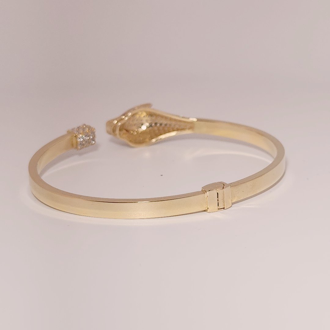 Serpent Style Bracelet with Solid Gold and Cubic Zirconia Stones, 14K Yellow Gold