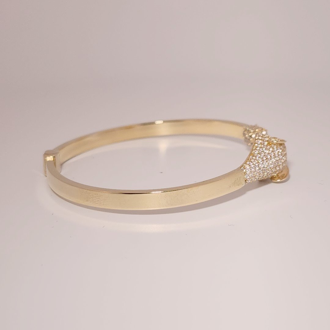 Serpent Style Bracelet with Solid Gold and Cubic Zirconia Stones, 14K Yellow Gold