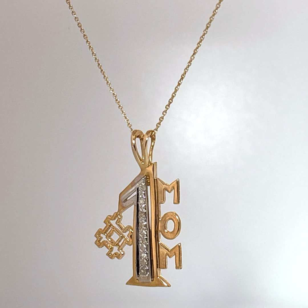#1 MOM Pendant Chain with Natural Diamonds (0.035 CT), 14K Yellow Gold (3.20G)