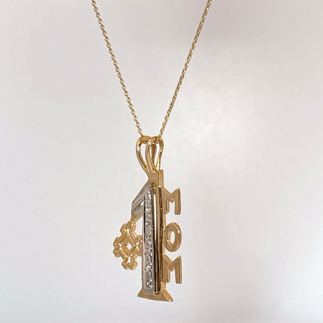 #1 MOM Pendant Chain with Natural Diamonds (0.035 CT), 14K Yellow Gold (3.20G)