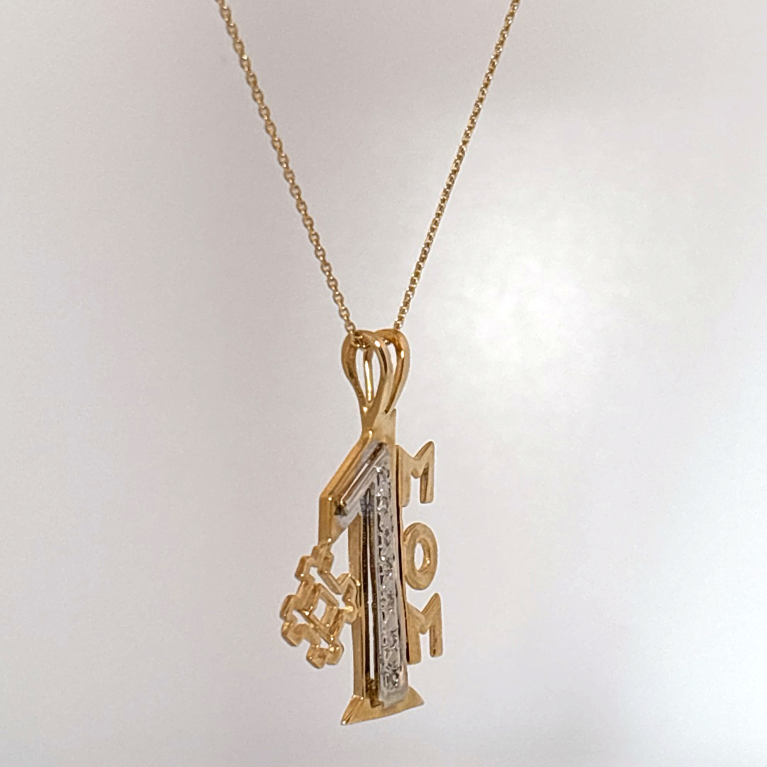 #1 MOM Pendant Chain with Natural Diamonds (0.035 CT), 14K Yellow Gold (3.20G)