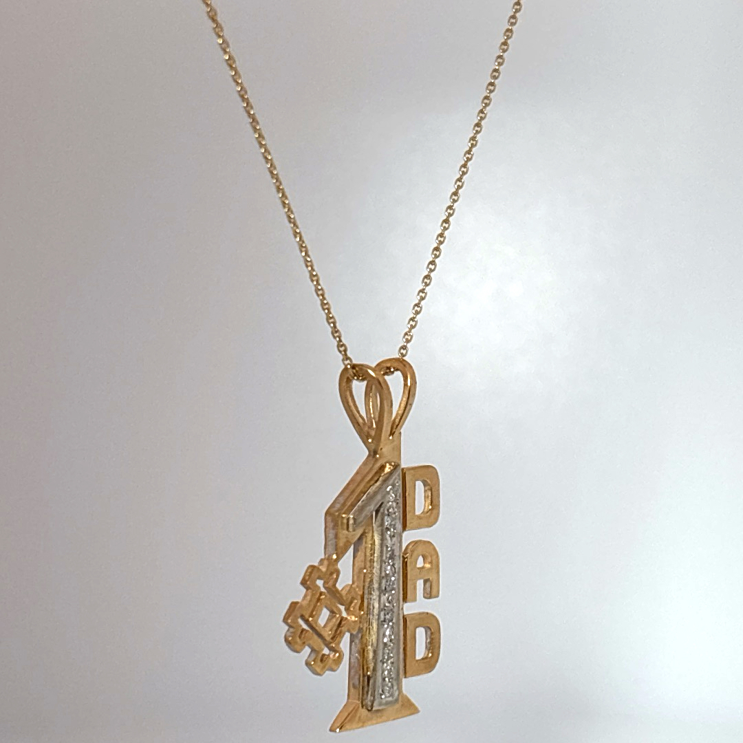 #1 DAD Pendant Chain with Natural Diamonds (0.035 CT), 14K Yellow Gold (4.3G)