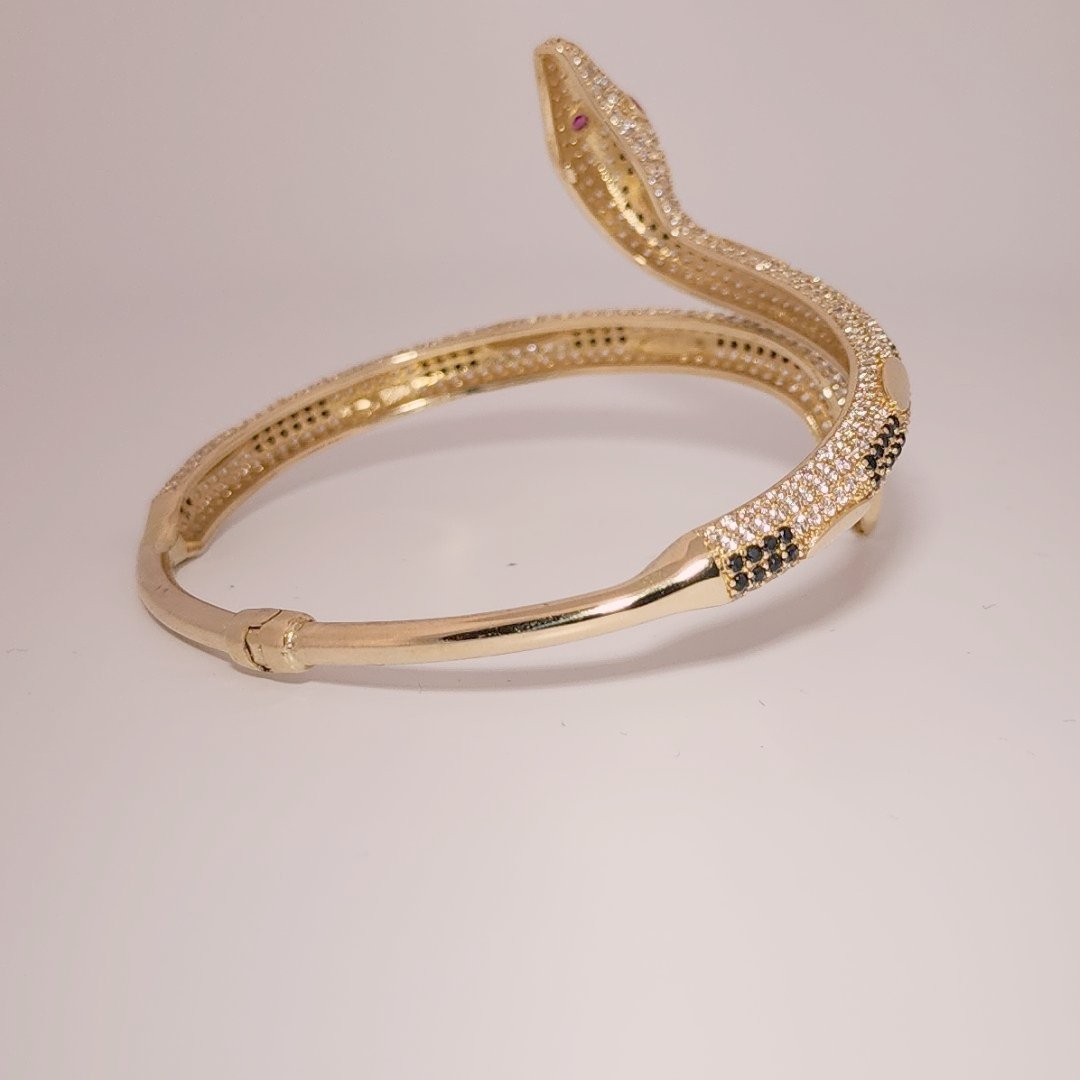 Serpent Style Bracelet with Solid Gold and Cubic Zirconia Stones