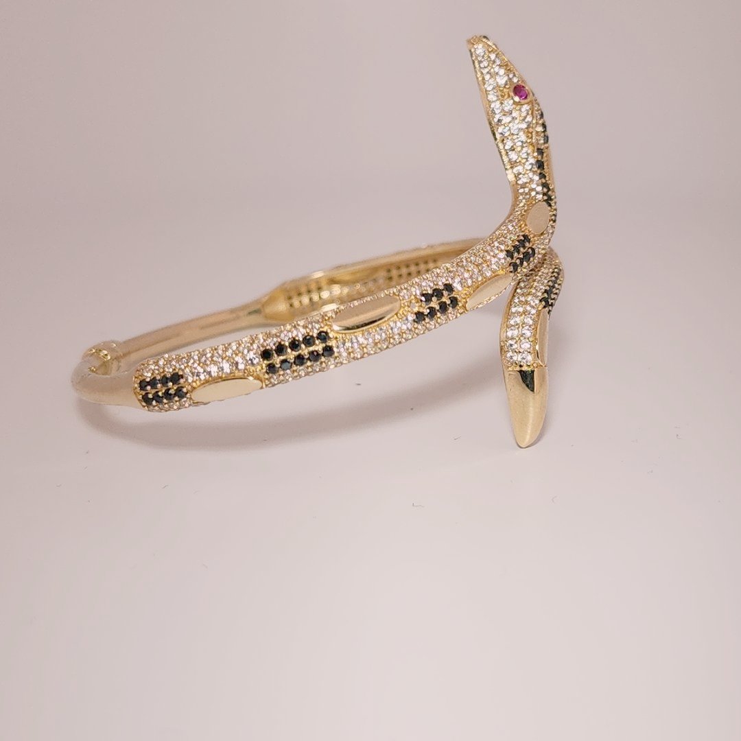 Serpent Style Bracelet with Solid Gold and Cubic Zirconia Stones
