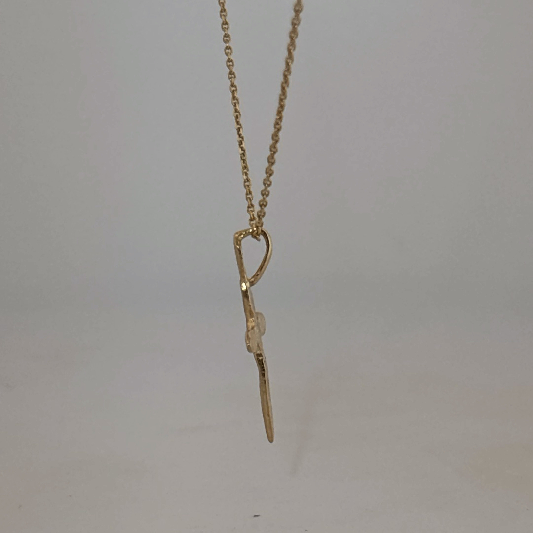 14K Yellow Gold Necklace, unisex, chain with a small cross pendant.