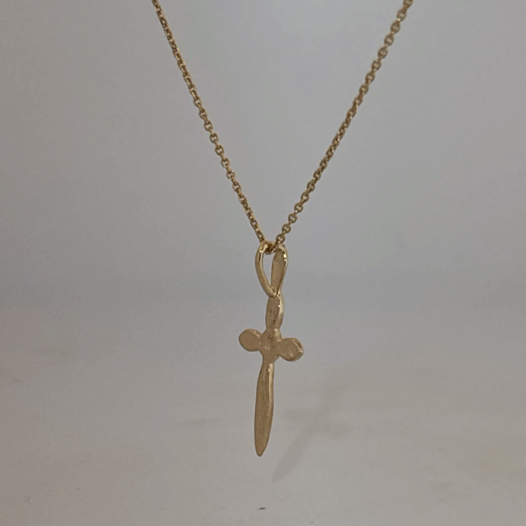 14K Yellow Gold Necklace, unisex, chain with a small cross pendant.