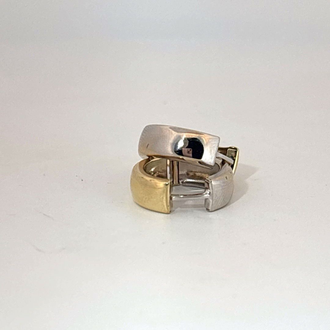 18K Dual White/Yellow Gold Earrings, 2.32g, Female style.