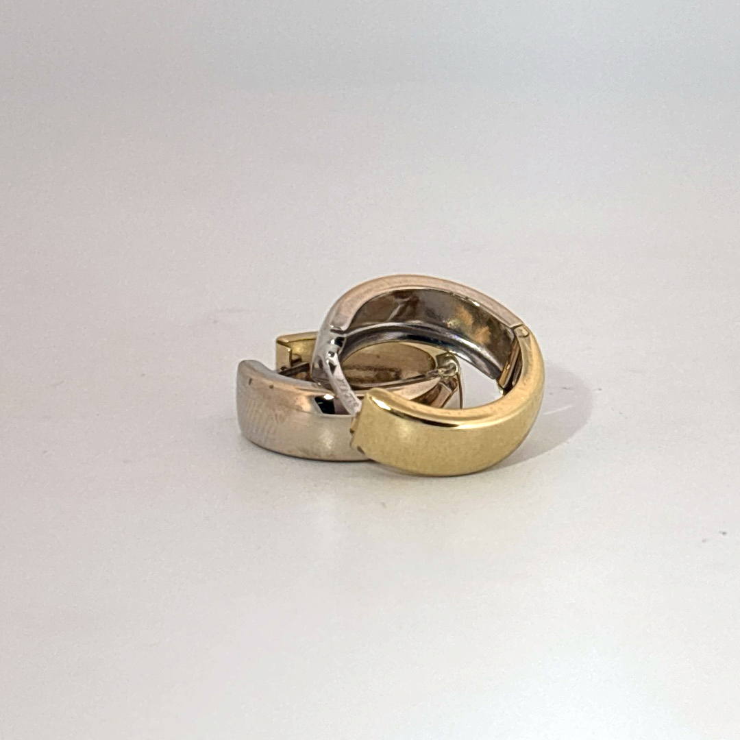 18K Dual White/Yellow Gold Earrings, 2.32g, Female style.