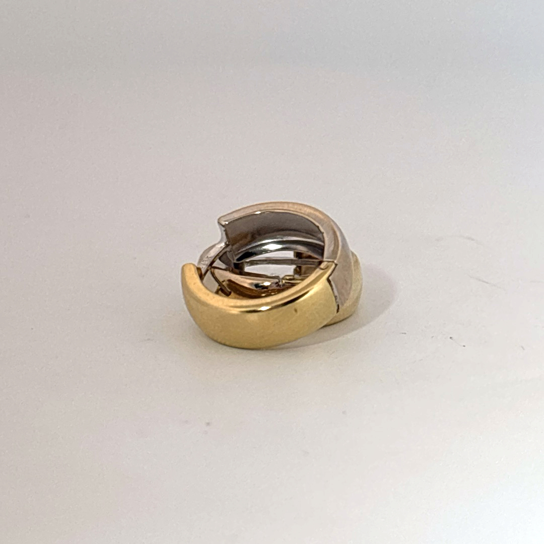 18K Dual White/Yellow Gold Earrings, 2.32g, Female style.