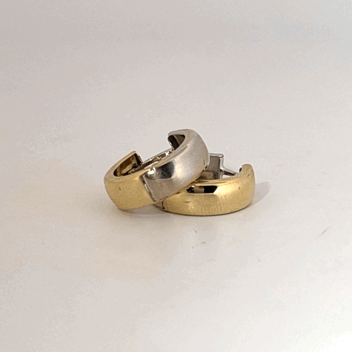 18K Dual White/Yellow Gold Earrings, 2.32g, Female style.