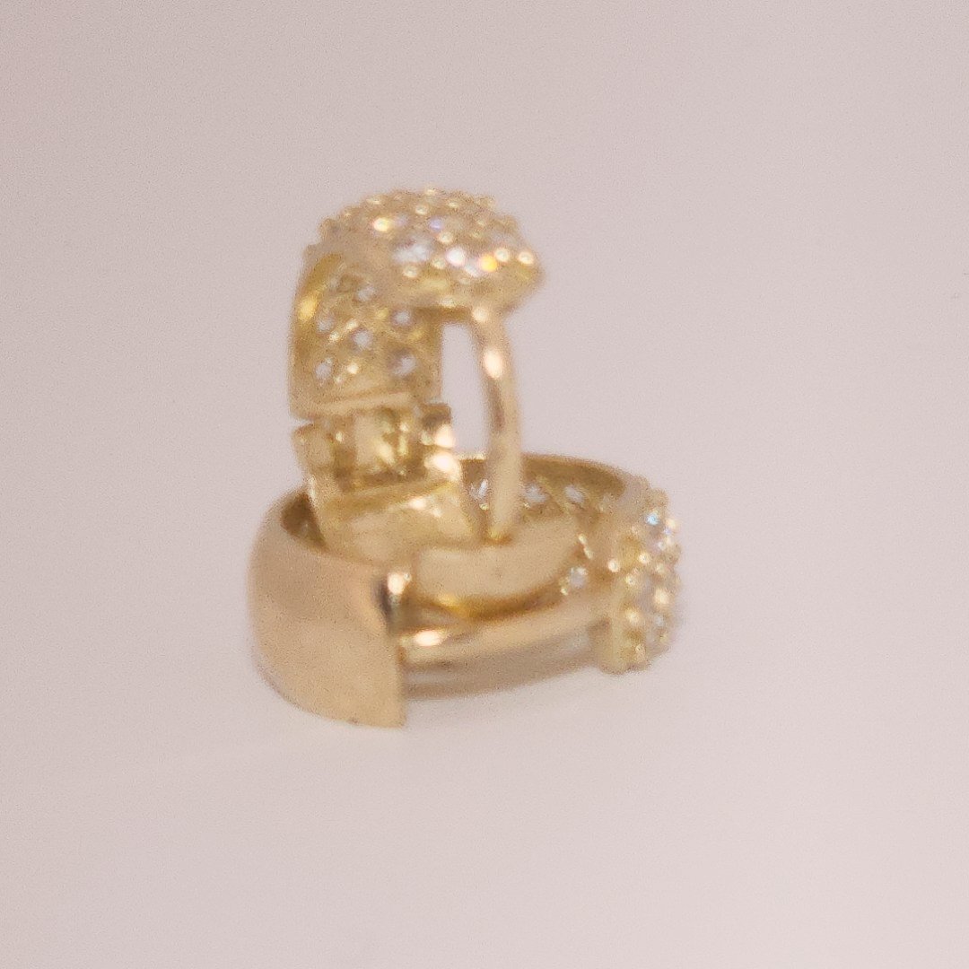 Women Cluster Hoops with Cubic Zirconia, 10K Yellow Gold 2.26 Grams