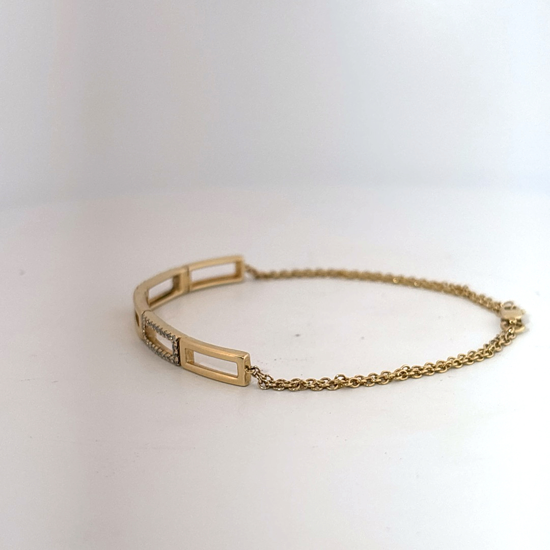Female Geometric Bracelet, 14K Yellow Gold with diamond accents totaling 0.24ct.