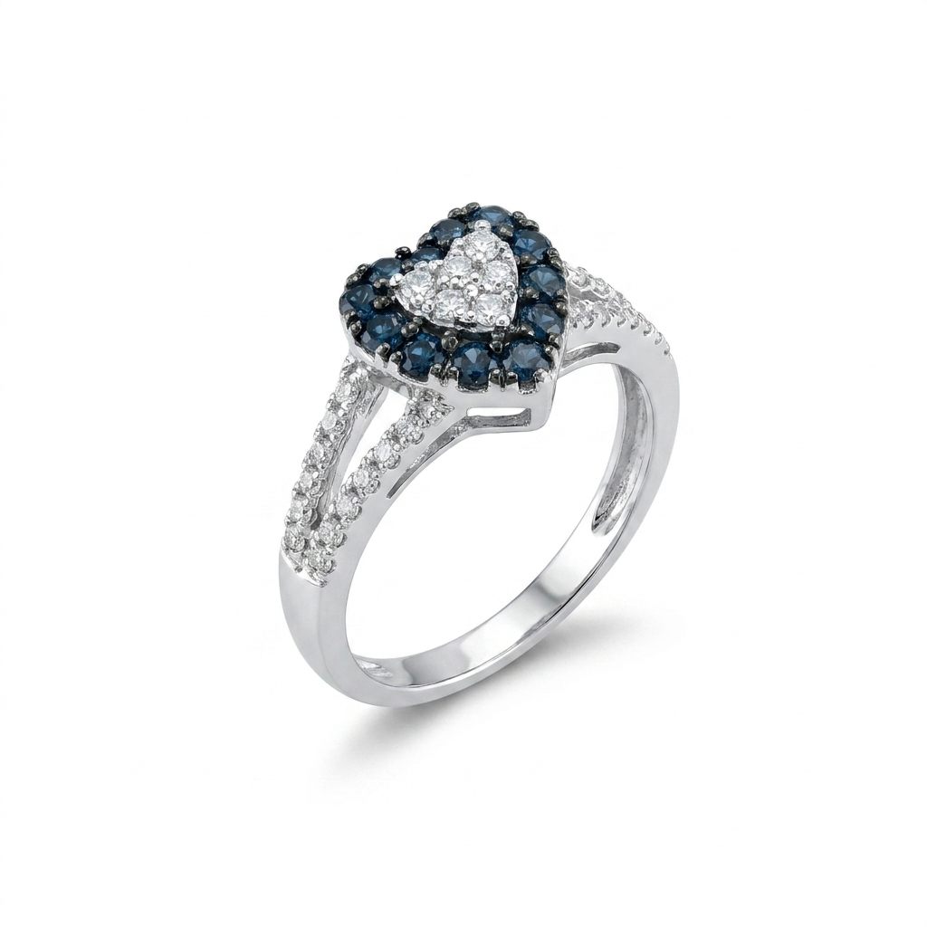 Natural Blue and Colorless Diamond (0.50CTW) Size 7, 10K White Gold