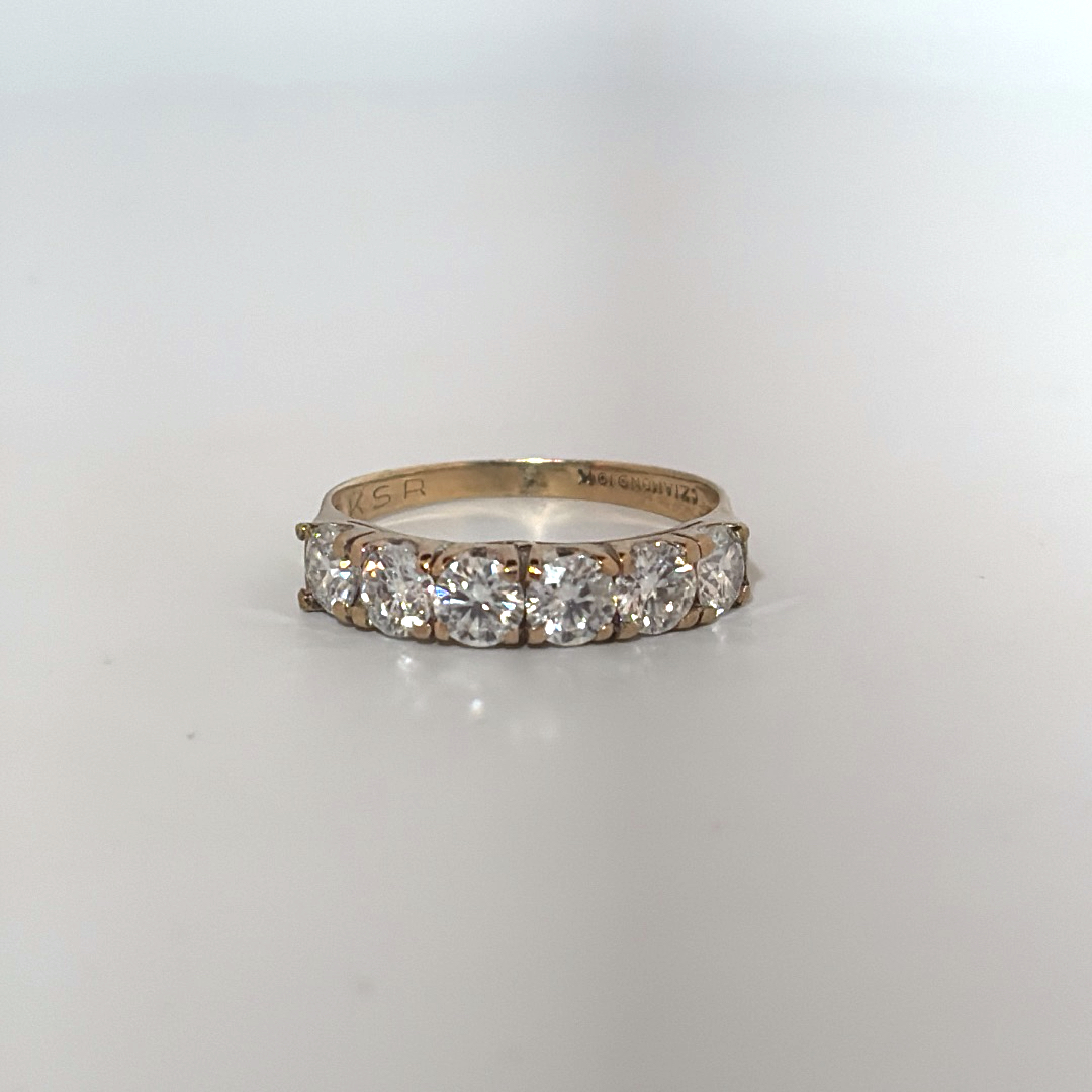 6 stone anniversary band, with Moissanite, Size 8, 2.2G, 10K Yellow Gold