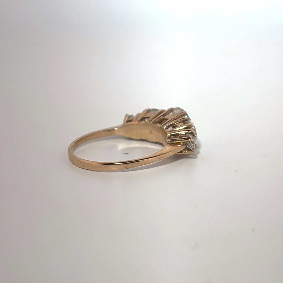10K Yellow Gold Ring, set with 5 Moissanites, 2.6g, Size 6.