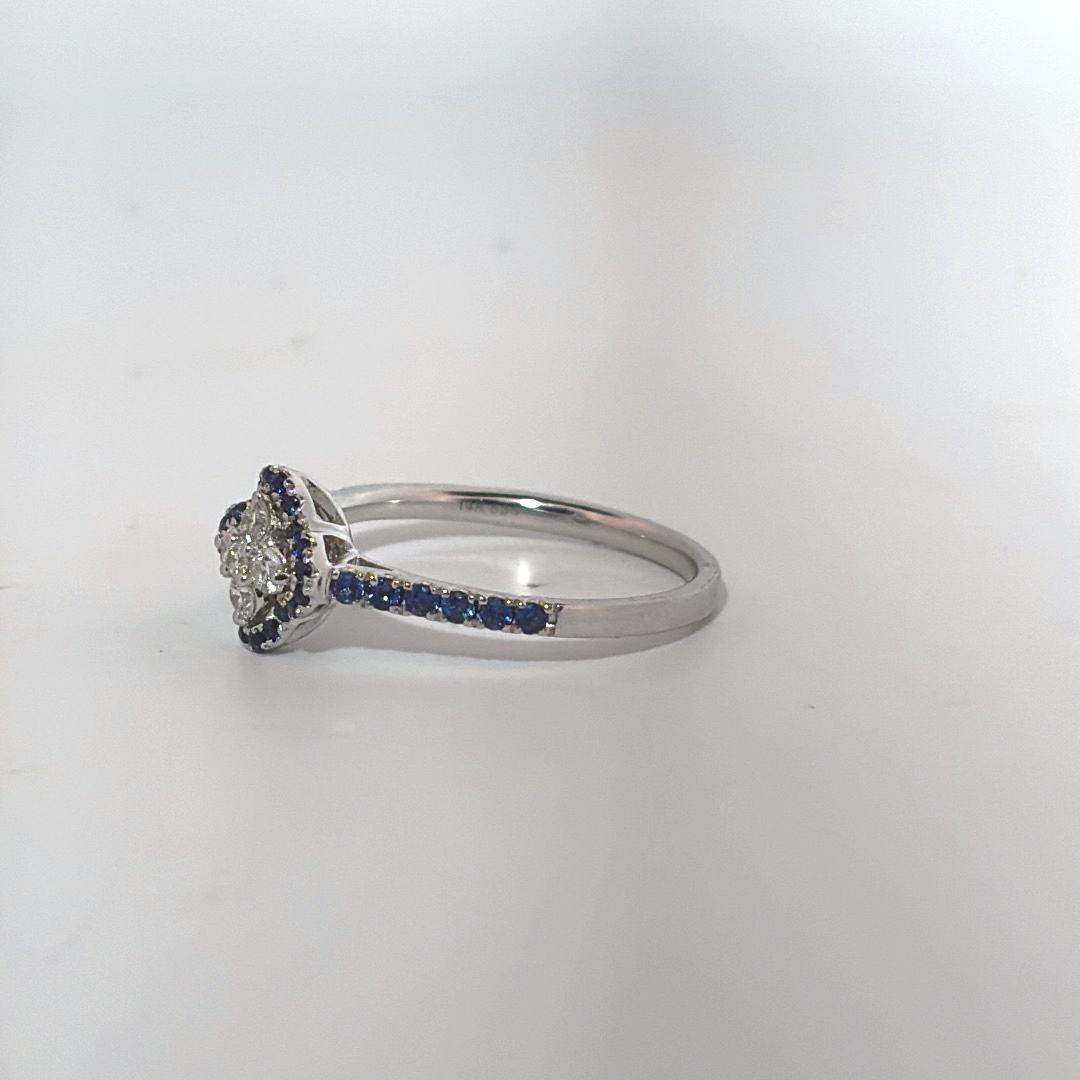 Ladies Ring, Natural Diamonds (1/8CTW) with Natural Sapphire 1/3CTW, 14K White Gold