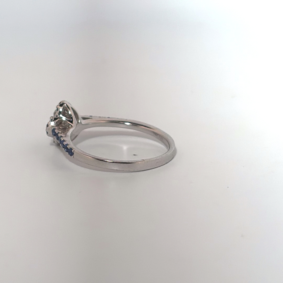 Ladies Ring, Natural Diamonds (1/8CTW) with Natural Sapphire 1/3CTW, 14K White Gold