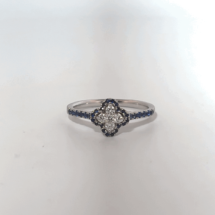 Ladies Ring, Natural Diamonds (1/8CTW) with Natural Sapphire 1/3CTW, 14K White Gold