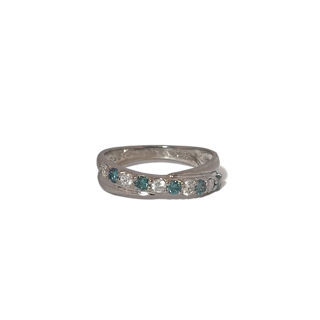 Natural White and Blue Diamonds (0.50 CTW), Designer Band, Size 6.5, 18K White Gold